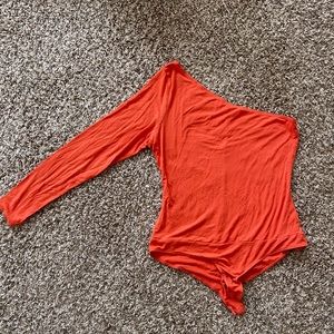 JustFab Coral/Red one sleeved bodysuit
